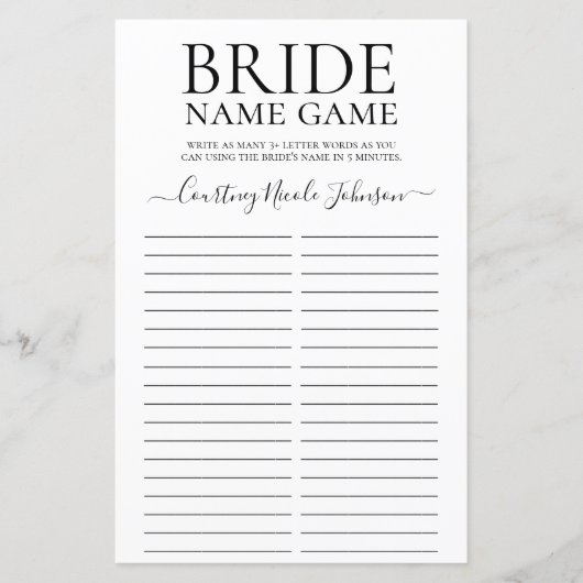 花嫁の名前ゲーム　結婚前のお祝いゲーム (正面)
