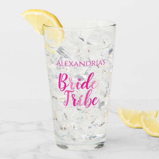 花嫁の名前 ブライズパーティー ホットピンク タンブラーグラス (アイス正面)