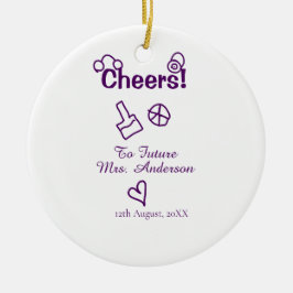 花嫁の名前 紫の落書きにお祝い セラミックオーナメント