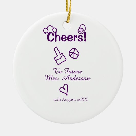 花嫁の名前 紫の落書きにお祝い セラミックオーナメント (正面)