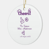 花嫁の名前 紫の落書きにお祝い セラミックオーナメント (左)