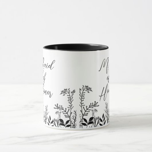花嫁の名誉 黒と白のワイルドフラワー マグカップ (中央)