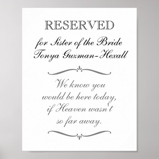 花嫁の姉妹のためのメモリアルウェディング予約席 ポスター (正面)