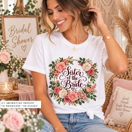 花嫁の姉妹 ブライダルシャワー ゴールドフレームのバラ Tシャツ