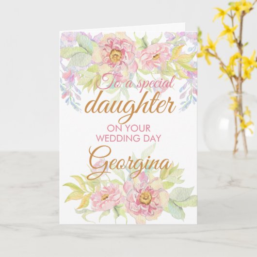 花嫁の娘の結婚式の日おめでとう カード (黄色い花)