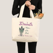 花嫁の孔雀の羽のティール（緑がかった色）の紫色の母 ラージトートバッグ (正面(商品))