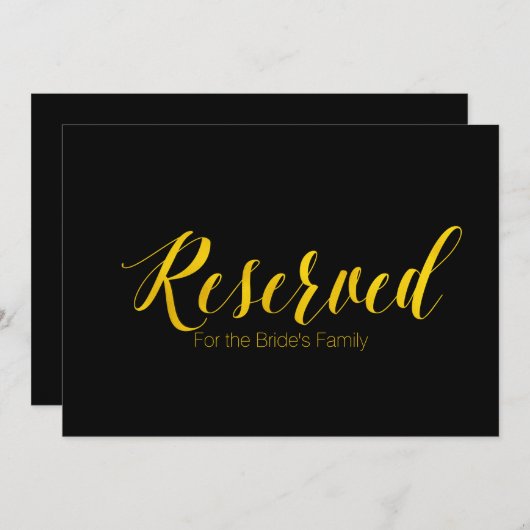 「花嫁の家族のために予約済み」おしゃれな結婚式看板 招待状 (正面/裏面)