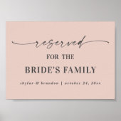 花嫁の家族のために予約済み - 結婚式看板（ピンク） ポスター (正面)