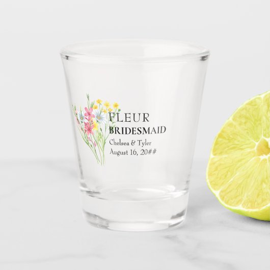 花嫁の山花牧草地結婚のカスタム ショットグラス (正面)