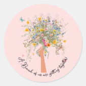 花嫁の巨大なワイルドフラワーのブーケ　結婚前のお祝いパーティー ラウンドシール (正面)