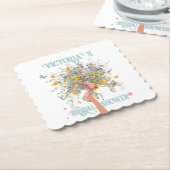 花嫁の巨大な野の花のブーケ 結婚前のお祝いパーティー ペーパーコースター (アングル)