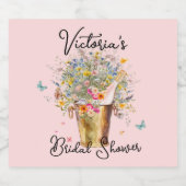 花嫁の巨大ワイルドフラワーブーケブライダルシャワー スパークリングワインラベル (シングルラベル)