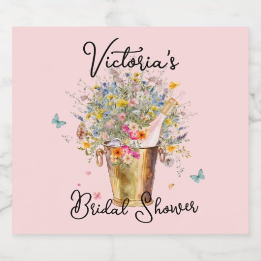 花嫁の巨大ワイルドフラワーブーケブライダルシャワー スパークリングワインラベル (シングルラベル)