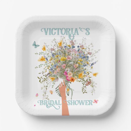 花嫁の巨大ワイルドフラワーブーケブライダルシャワー ペーパープレート (正面)