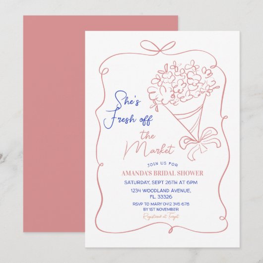 花嫁の市場から消えた ブライダルシャワー 招待状 (正面/裏面)