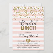 花嫁の昼食の招待状の赤面のピンクの金ゴールドは縞で飾ります 招待状 (正面)