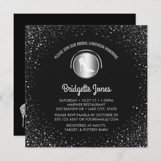 花嫁の昼食会のハイヒールの靴の上品のブライダルシャワー 招待状 (正面/裏面)