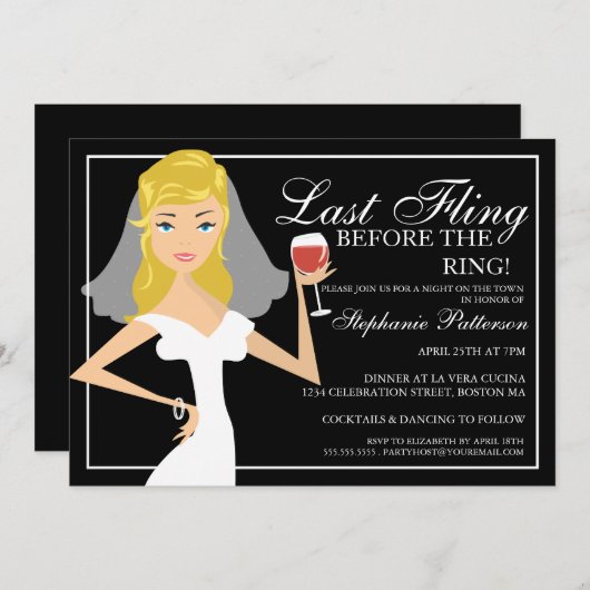 花嫁の最モダン後の投げバチェロレッテ 招待状 (正面/裏面)