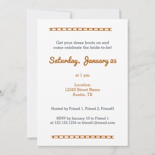 花嫁の最後の乗り物を燃やしたオレンジ 招待状 (裏面)