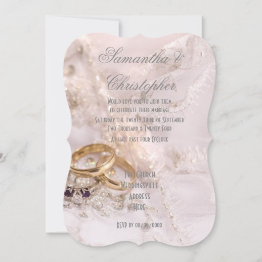 花嫁の服の結婚式の金の指輪 招待状 (正面)