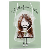 花嫁の棒人間ガール（デイジーの花束） ミディアムペーパーバッグ (正面)