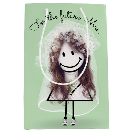 花嫁の棒人間ガール(ブーケ付き) ミディアムペーパーバッグ (正面)