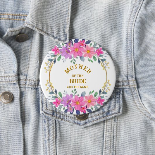 花嫁の母のためのエレガントなピンクの花輪デザイン 缶バッジ (インサイチュ)