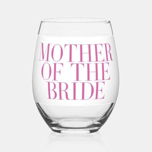 花嫁の母のためのピンクのモダンでエレガントなカスタムギフト ステムなしワイングラス (正面)