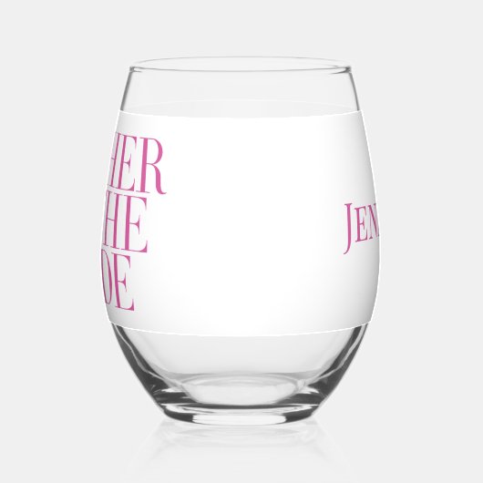 花嫁の母のためのピンクのモダンでエレガントなカスタムギフト ステムなしワイングラス (左)