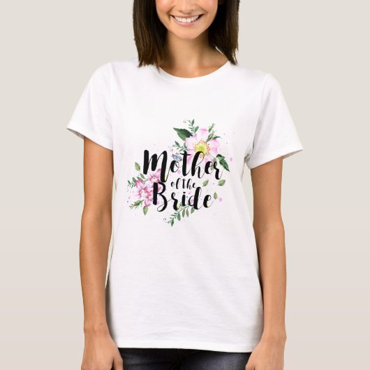 花嫁の母のピンクの花の水彩結婚式 Tシャツ (正面)
