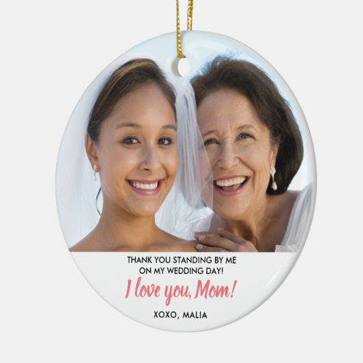 花嫁の母の写真のパーソナライズされたクリスマス セラミックオーナメント (左)