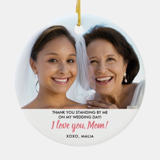 花嫁の母の写真のパーソナライズされたクリスマス セラミックオーナメント (裏面)