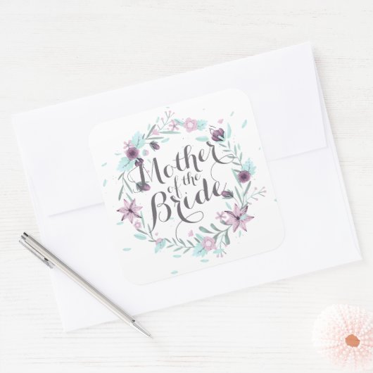 花嫁の母の水彩画結婚のステッカー スクエアシール (封筒)