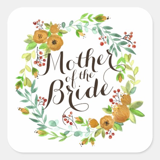 花嫁の母の水彩結婚式ステッカーシール スクエアシール (正面)