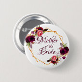 花嫁の母の水色の花模様ブルゴーニュ金ゴールド 缶バッジ (正面&裏面)