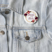 花嫁の母の水色の花模様ブルゴーニュ金ゴールド 缶バッジ (インサイチュ)