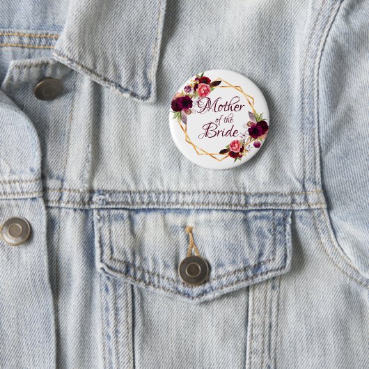 花嫁の母の水色の花模様ブルゴーニュ金ゴールド 缶バッジ (インサイチュ)