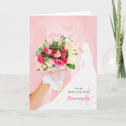花嫁の母へのピンクのお祝い カード (正面)