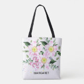 花嫁の母 のためのピンクの花の水彩結婚式 トートバッグ (裏面)