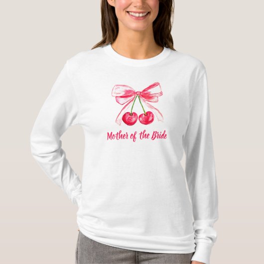 花嫁の母 コケティー ピンクリボン ウェディング Tシャツ (正面)