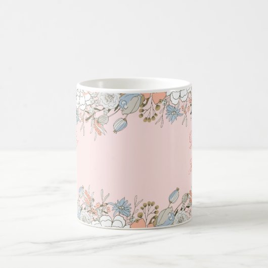花嫁の母 ピンク モダン フラワー ウェディング コーヒーマグカップ (中央)