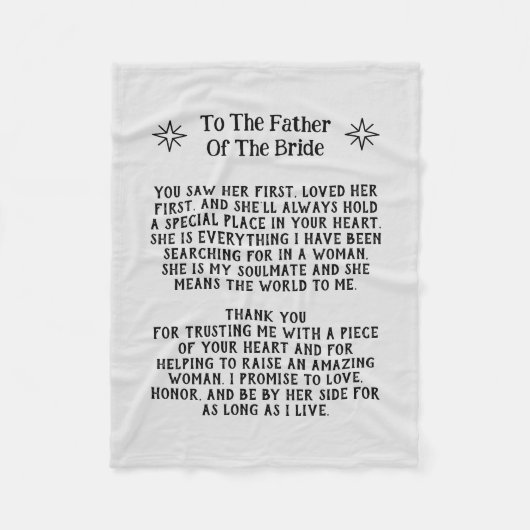 花嫁の毛布の記念結婚品の父親 フリースブランケット (正面)