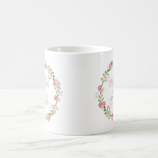 花嫁の水彩画のリースのマグの母 コーヒーマグカップ (中央)
