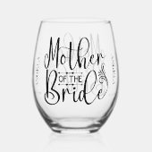花嫁の流れる脚本の母パーソナライズされた ステムなしワイングラス (正面)