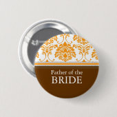 花嫁の父 オレンジ色のダマスク ボタン 缶バッジ (正面&裏面)