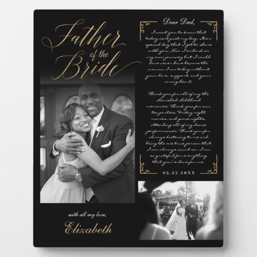 花嫁の父 |黒い金ゴールドメッセージと写真 フォトプラーク (正面)