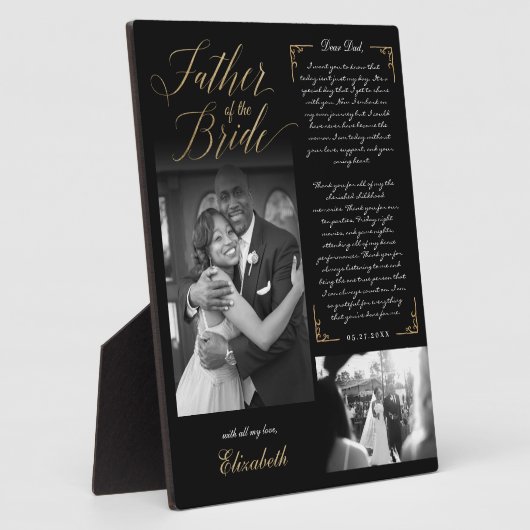 花嫁の父 |黒い金ゴールドメッセージと写真 フォトプラーク (側面)