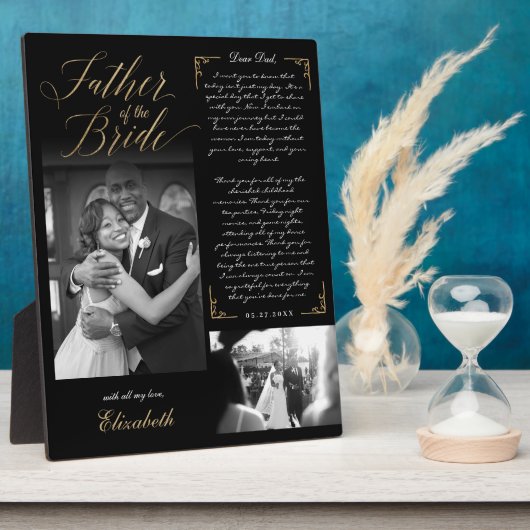 花嫁の父 |黒い金ゴールドメッセージと写真 フォトプラーク (側面)