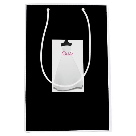 花嫁の白いウェディングドレスの花嫁の黒のギフトバッグ ミディアムペーパーバッグ (正面)