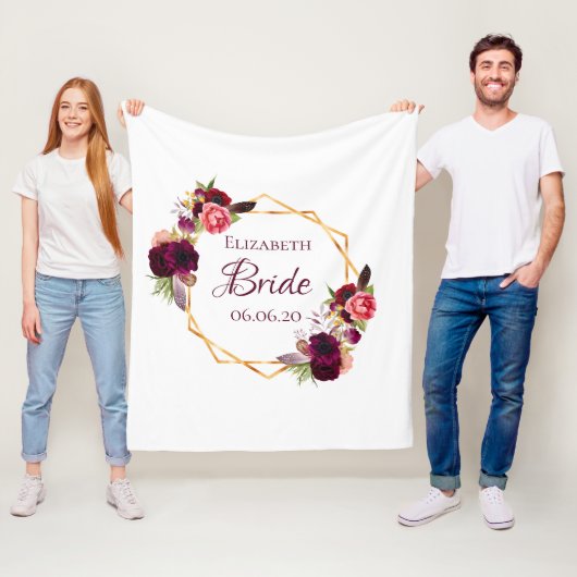 花嫁の白フローラ金ゴールドジオメト結婚リの名前 フリースブランケット (インサイチュ)